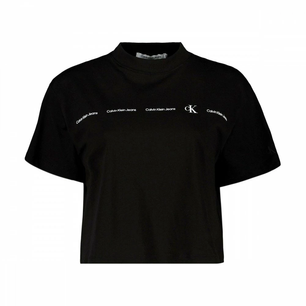 Offerte ❤️ CALVIN KLEIN 👖 JEANS T-SHIRT CROP REPEAT LOGO DONNA Nero 🛒