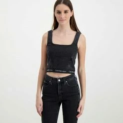 Presa 👏 CALVIN KLEIN 👖 JEANS TOP IN DENIM DONNA Nero 🤩 -Offerte Novità Negozio calvin klein jeans j20j217819 top in denim donna casual donna 044969801 1by 3