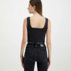Presa 👏 CALVIN KLEIN 👖 JEANS TOP IN DENIM DONNA Nero 🤩 -Offerte Novità Negozio calvin klein jeans j20j217819 top in denim donna casual donna 044969801 1by 4