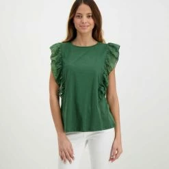 A buon mercato ✨ EMME MARELLA T-SHIRT CON ROUCHES SANGALLO ROYAL DONNA Verde 🎉 -Offerte Novità Negozio emme marella royal t shirt con rouches sangallo royal donna casual donna 044645401 002 3