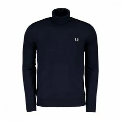 Il più economico 🌟 FRED PERRY MAGLIONE DOLCEVITA IN LANA E COTONE Blu 🧨
