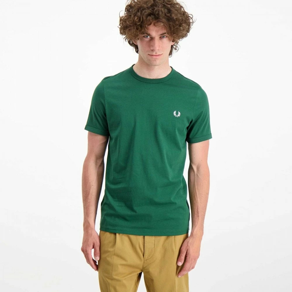 Nuovo di zecca 😍 FRED PERRY T-SHIRT BASIC RINGER Verde 🥰 4 Nuovo di zecca 😍 FRED PERRY T-SHIRT BASIC RINGER Verde 🥰 - immagine 2