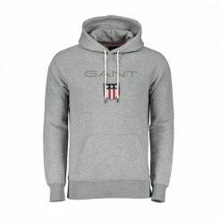 Vendita calda 👏 GANT FELPA CON CAPPUCCIO LOGO Grigio 😀