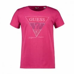 Promo ⭐ GUESS T-SHIRT LOGO STRASS BAMBINA Fucsia 👏