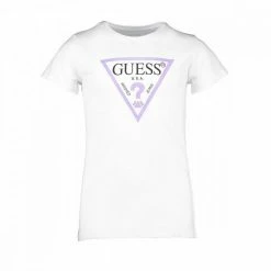 Migliore vendita 😉 GUESS T-SHIRT TRIANGOLO LOGO BAMBINA Bianco 💯