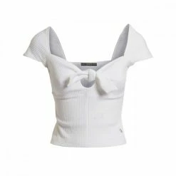 Nuovo di zecca 🔔 GUESS TOP IN MAGLIA FIOCCO DONNA Bianco 🎉