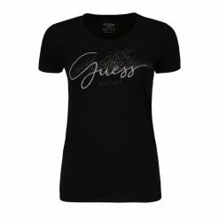 Nuovo 🌟 GUESS T-SHIRT LOGO STRASS DONNA Nero 🛒