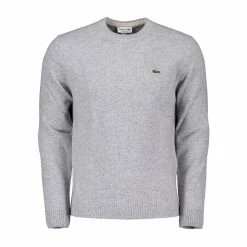 Nuovo 🛒 LACOSTE MAGLIONE GIROCOLLO IN LANA MERINO Grigio 🔥