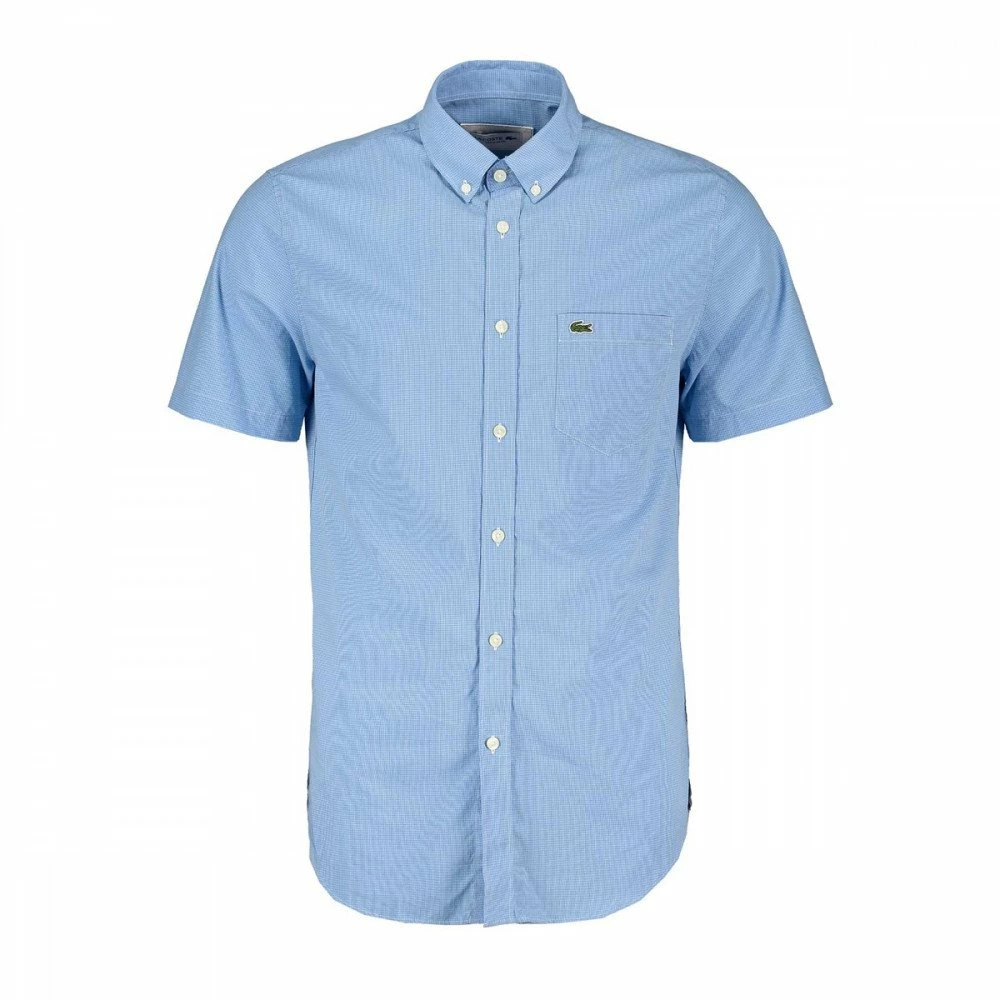 Presa ❤️ LACOSTE CAMICIA MANICA CORTA IN POPELINE VICHY Azzurro 👏