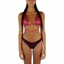 Vendita calda ⭐ MATINEÉ 👙 BIKINI TRIANGOLO LAMINATO E SLIP GOFFRATO DONNA Viola 🥰