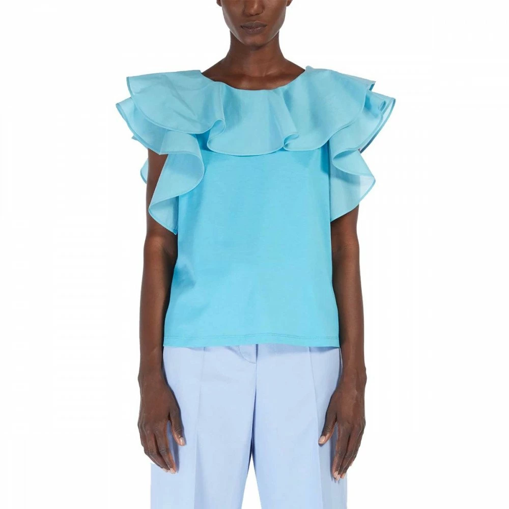 Il più economico 🛒 MAX MARA WEEKEND BLUSA CON VOLANT IN COTONE SETA ONDE DONNA Azzurro ✨ - immagine 2
