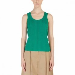 Sconto 🛒 MAX MARA WEEKEND CANOTTA A COSTINE SERRA DONNA Verde ✔️ -Offerte Novità Negozio max mara weekend serra22 top canotta in viscosa donna casual donna 044665601 013 2