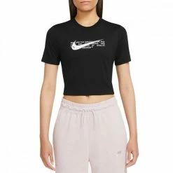 Sconto ๐ NIKE T-SHIRT CROP SWOOSH DONNA Nero ๐