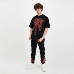 Bilancio ✔️ PHOBIA T-SHIRT SCHELETRO Nero 🎁 -Offerte Novità Negozio phobia ph 1bskered t shirt scheletro street style uomo 044745401 red 5