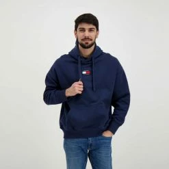 Nuovo di zecca ⭐ TOMMY 👖 JEANS FELPA CON CAPPUCCIO TOMMY BADGE Blu 🔥 -Offerte Novità Negozio tommy jeans dm0dm10904 felpa con cappuccio tommy badge casual uomo 043512301 c87 5