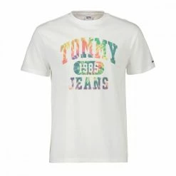 Promo 🧨 TOMMY 👖 JEANS T-SHIRT COLLEGIATE TIE DYE Bianco 🧨