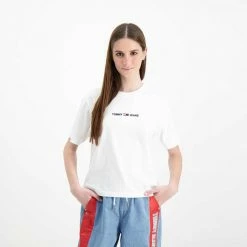 Miglior prezzo ⭐ TOMMY 👖 JEANS T-SHIRT CON LOGO RICAMATO DONNA Bianco 😉 -Offerte Novità Negozio tommy jeans dw0dw10057 t shirt con logo ricamato donna casual donna 042580401 ybr 3