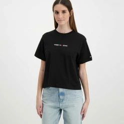 Vendita calda 💯 TOMMY 👖 JEANS T-SHIRT LINEAR LOGO DONNA Nero 🎉 -Offerte Novità Negozio tommy jeans dw0dw10057 t shirt linear logo donna casual donna 045112501 bds 3