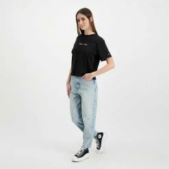 Vendita calda 💯 TOMMY 👖 JEANS T-SHIRT LINEAR LOGO DONNA Nero 🎉 -Offerte Novità Negozio tommy jeans dw0dw10057 t shirt linear logo donna casual donna 045112501 bds 6