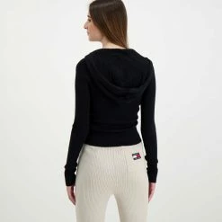 Buono ⌛ TOMMY 👖 JEANS CARDIGAN FULL ZIP CON CAPPUCCIO DONNA Nero 🔥 -Offerte Novità Negozio tommy jeans dw0dw11717 cardigan full zip con cappuccio donna casual donna 045108701 bds 4