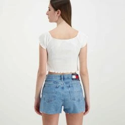 Promo 🧨 TOMMY 👖 JEANS T-SHIRT CROP SPALLE SCOPERTE DONNA Bianco 😀 -Offerte Novità Negozio tommy jeans dw0dw12599 t shirt crop spalle scoperte donna casual donna 045113701 ybr 4
