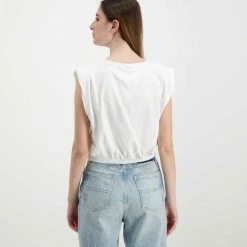 Vendita calda ⌛ TOMMY 👖 JEANS CANOTTA CROP CON ELASTICO DONNA Bianco ❤️ -Offerte Novità Negozio tommy jeans dw0dw12609 canotta crop con elastico donna casual donna 045113901 ybr 4