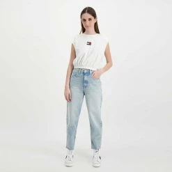 Vendita calda ⌛ TOMMY 👖 JEANS CANOTTA CROP CON ELASTICO DONNA Bianco ❤️ -Offerte Novità Negozio tommy jeans dw0dw12609 canotta crop con elastico donna casual donna 045113901 ybr 6