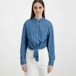 Vendita lampo 🧨 TOMMY 👖 JEANS CAMICIA CHAMBRAY CON NODO DONNA Blu 🎉 -Offerte Novità Negozio tommy jeans dw0dw12894 camicia chambray con nodo donna casual donna 045115301 1a5 3