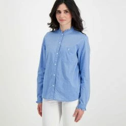 Buono 🎉 WOOLRICH CAMICIA CHAMBRAY VOLANT DONNA Azzurro ✔️ -Offerte Novità Negozio woolrich cfwwsi0115frut2910 camicia collo guru in chambrais donna casual donna 044675901 308 3