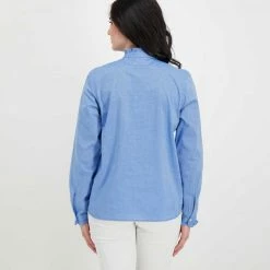 Buono 🎉 WOOLRICH CAMICIA CHAMBRAY VOLANT DONNA Azzurro ✔️ -Offerte Novità Negozio woolrich cfwwsi0115frut2910 camicia collo guru in chambrais donna casual donna 044675901 308 4