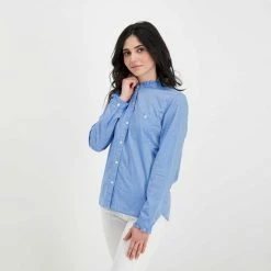 Buono 🎉 WOOLRICH CAMICIA CHAMBRAY VOLANT DONNA Azzurro ✔️ -Offerte Novità Negozio woolrich cfwwsi0115frut2910 camicia collo guru in chambrais donna casual donna 044675901 308 5