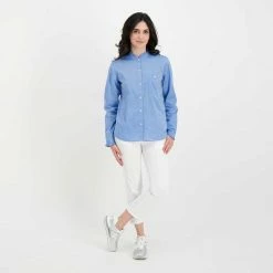 Buono 🎉 WOOLRICH CAMICIA CHAMBRAY VOLANT DONNA Azzurro ✔️ -Offerte Novità Negozio woolrich cfwwsi0115frut2910 camicia collo guru in chambrais donna casual donna 044675901 308 6